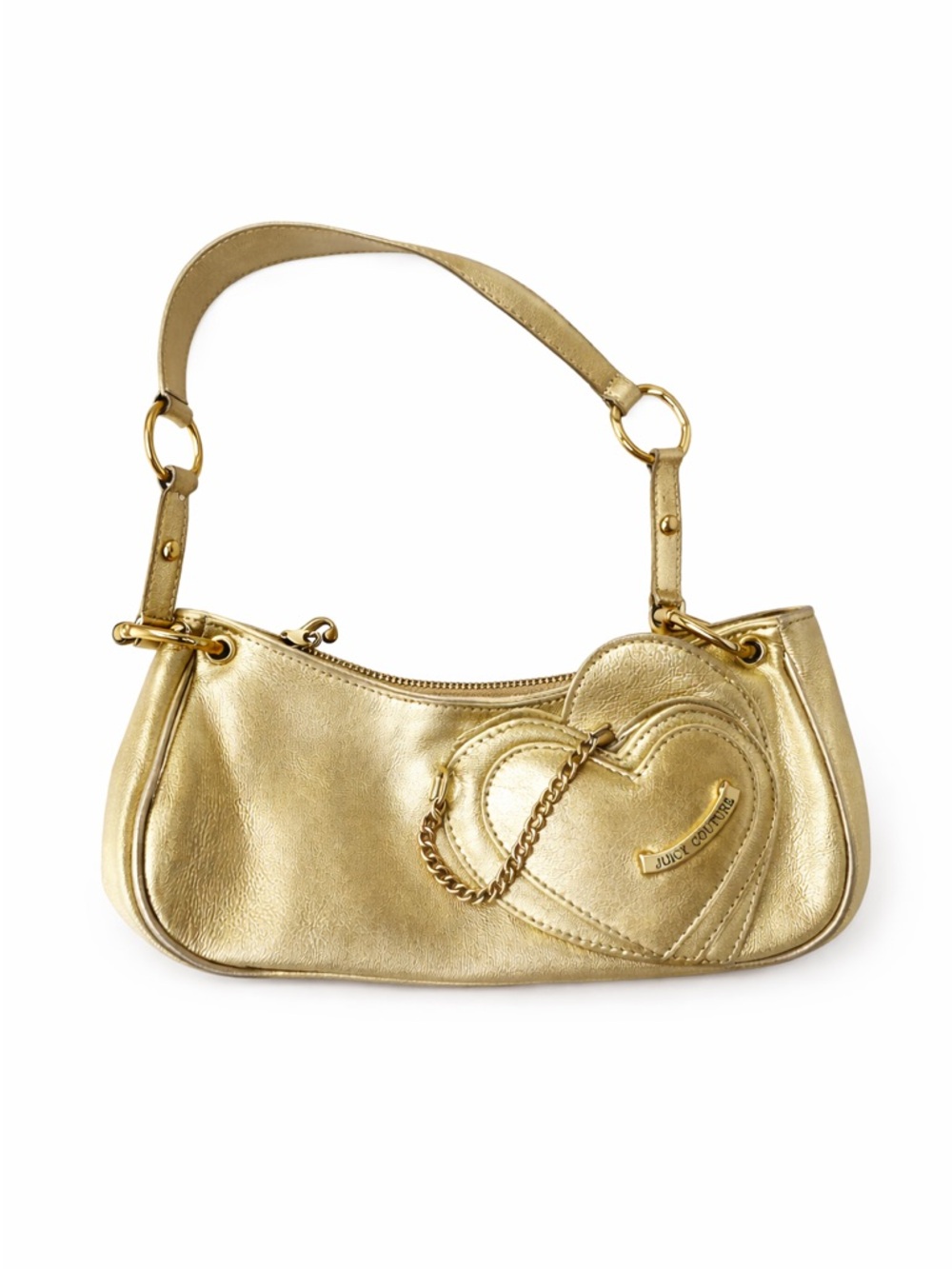 Y2K Juicy Couture Gold Leather Heart Chain Baguette